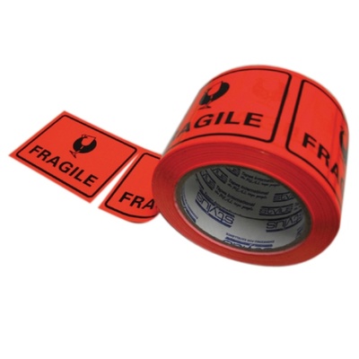 Printed Label Tape 'Fragile' Fluro Orange.
