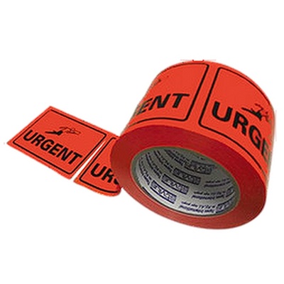Printed Label Tape 'Urgent' Fluro Orange.